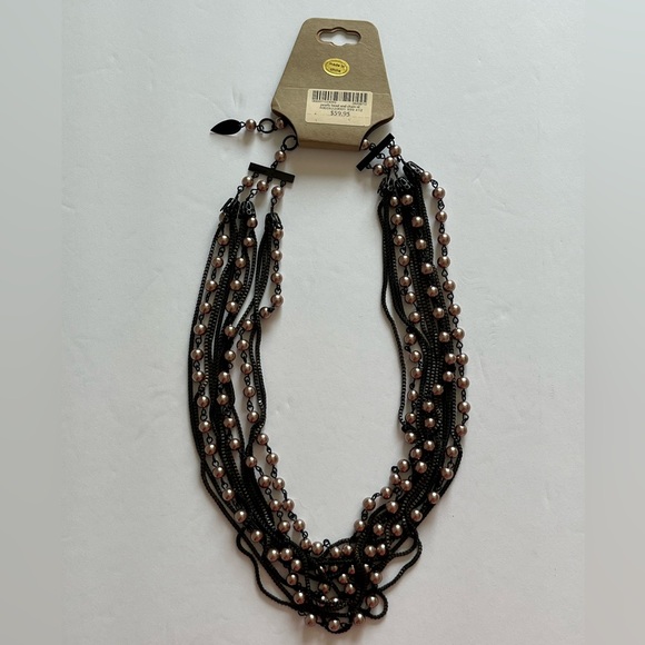 NWT Vintage Coldwater Creek Necklace Tan Pearl Beads and Dark Brown Chain - Picture 3 of 7